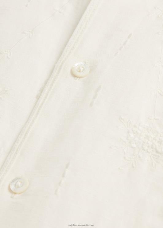 Ralph Lauren naised tikitud linane-puuvillane pluus PR0V3615 antiikne valge