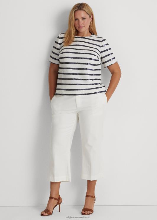 Ralph Lauren naised triibuline litritega lühikeste varrukatega pluus PR0V4798 valge/rafineeritud merevägi