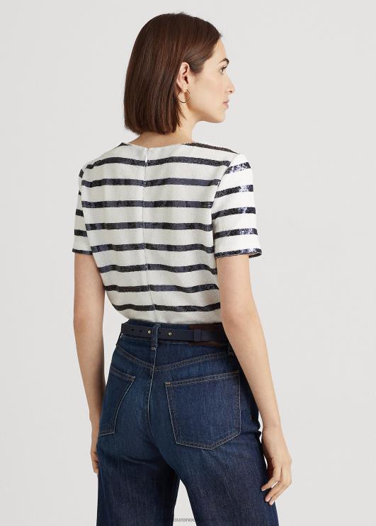 Ralph Lauren naised triibuline litritega lühikeste varrukatega pluus PR0V4846 valge/rafineeritud merevägi