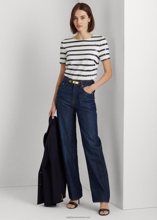 Ralph Lauren naised triibuline litritega lühikeste varrukatega pluus PR0V9551 valge/rafineeritud merevägi