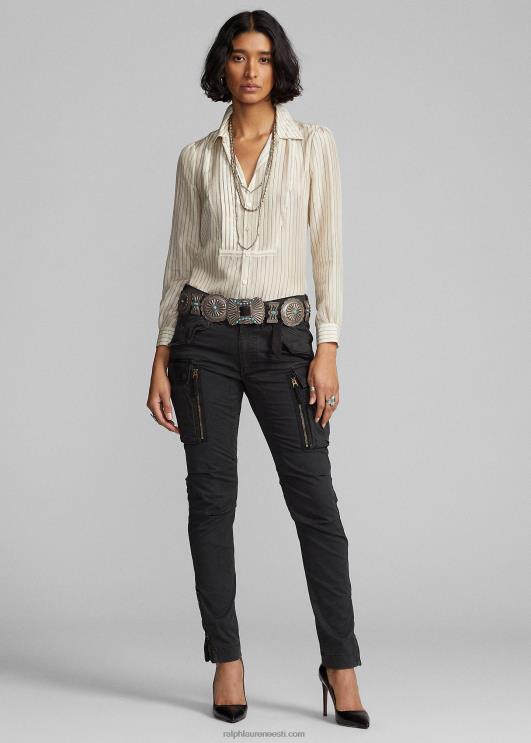 Ralph Lauren naised triibuline siidist seotav pluus PR0V3633 kreemjas/must