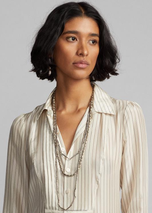 Ralph Lauren naised triibuline siidist seotav pluus PR0V3633 kreemjas/must