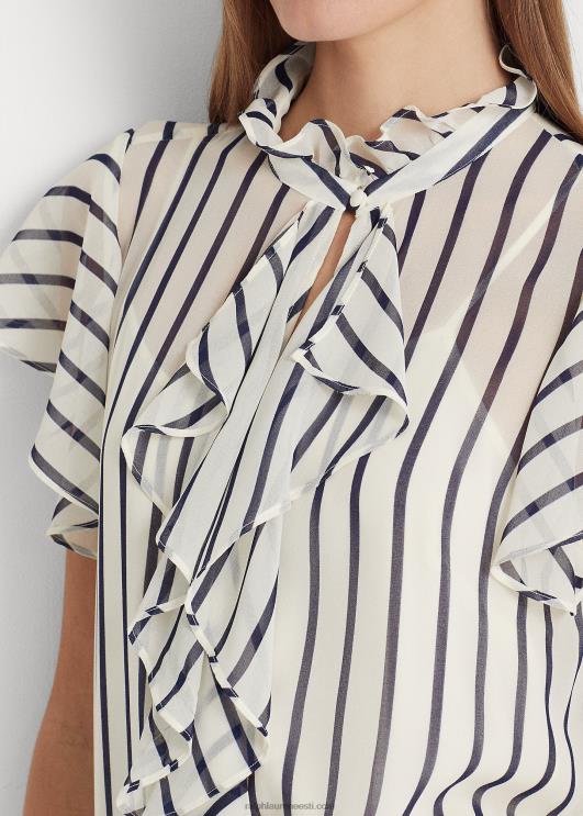 Ralph Lauren naised triibuline volangidega šifoonpluus PR0V4390 pärgamentkreem/meresest