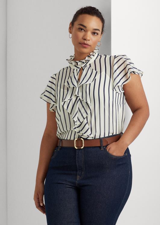 Ralph Lauren naised triibuline volangidega šifoonpluus PR0V4655 pärgamentkreem/meresest