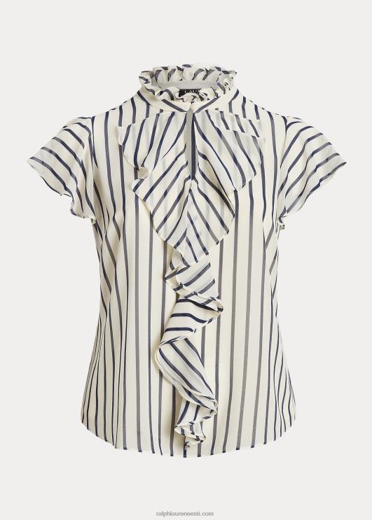 Ralph Lauren naised triibuline volangidega šifoonpluus PR0V4655 pärgamentkreem/meresest