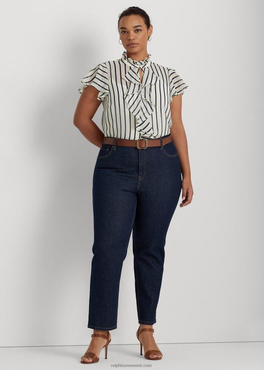 Ralph Lauren naised triibuline volangidega šifoonpluus PR0V4655 pärgamentkreem/meresest