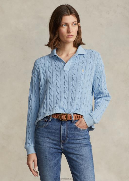 Ralph Lauren naised kaabliga puuvillane polosärk PR0V3174 pulber sinine