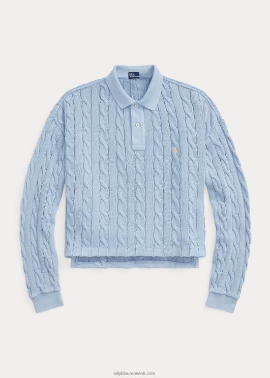 Ralph Lauren naised kaabliga puuvillane polosärk PR0V3174 pulber sinine