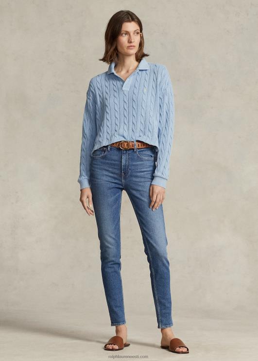 Ralph Lauren naised kaabliga puuvillane polosärk PR0V3174 pulber sinine