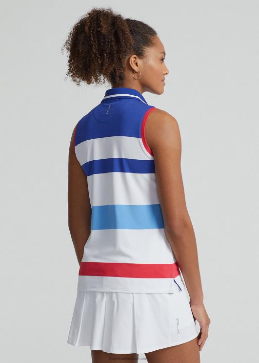 Ralph Lauren naised kohandatud varrukateta polosärk PR0V3703 puhas valge/kuninglik sinine