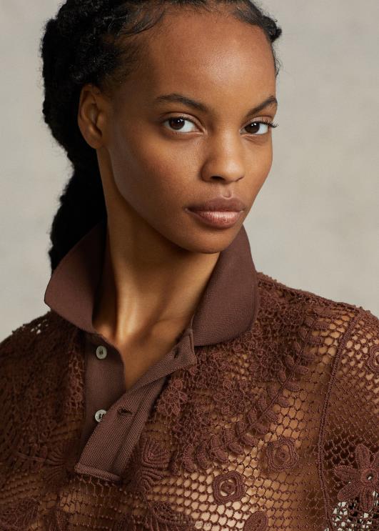 Ralph Lauren naised lilleline pitsiline polosärk PR0V3206 šokolaadipruun