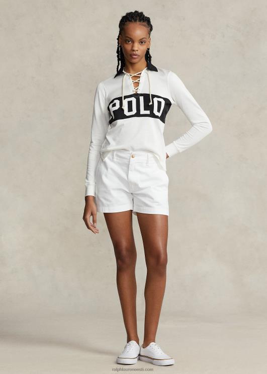 Ralph Lauren naised logoga pitsiga jersey polosärk PR0V2985 tekipesu valge