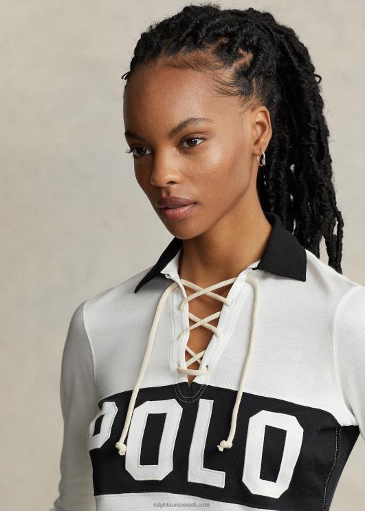 Ralph Lauren naised logoga pitsiga jersey polosärk PR0V2985 tekipesu valge