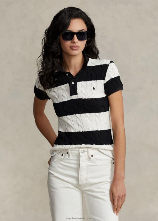 Ralph Lauren naised slim fit kaabliga kootud polosärk PR0V2928 kreemjas/must