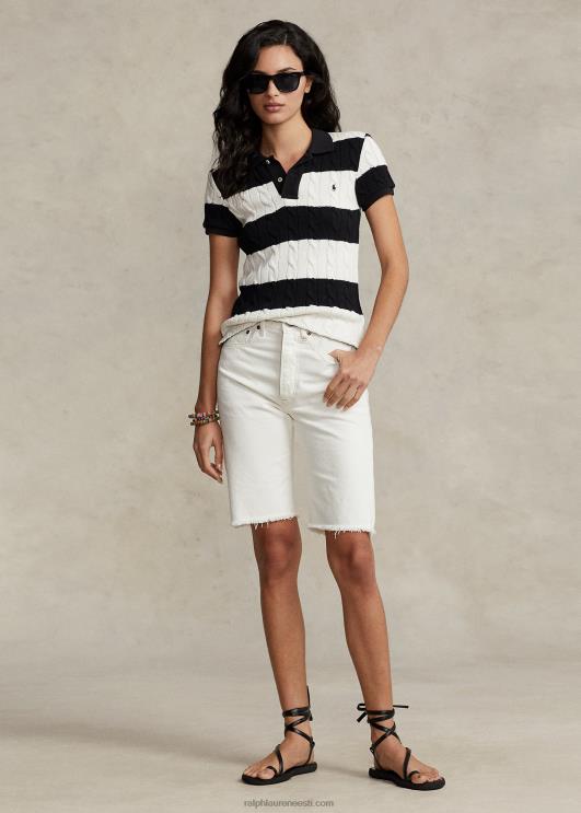 Ralph Lauren naised slim fit kaabliga kootud polosärk PR0V2928 kreemjas/must