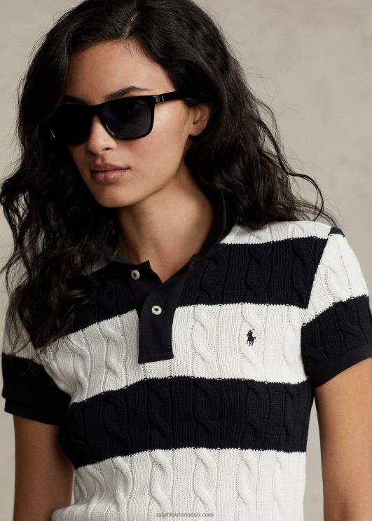 Ralph Lauren naised slim fit kaabliga kootud polosärk PR0V2928 kreemjas/must