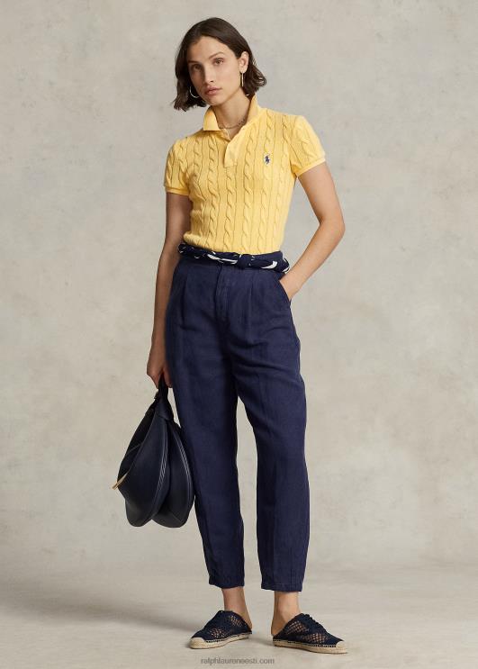 Ralph Lauren naised slim fit kaabliga kootud polosärk PR0V3020 kollaseks langeda