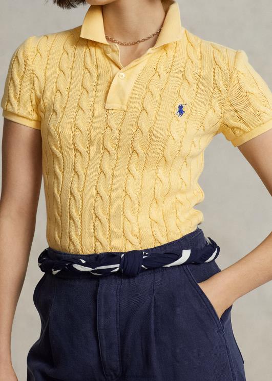 Ralph Lauren naised slim fit kaabliga kootud polosärk PR0V3020 kollaseks langeda