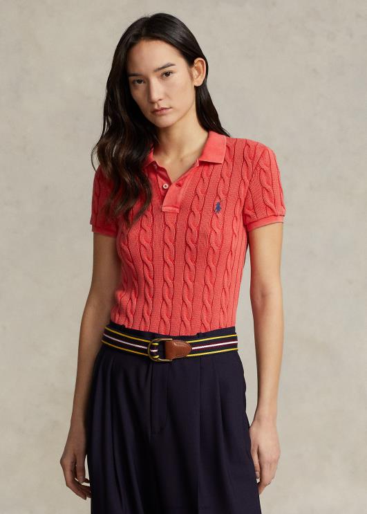 Ralph Lauren naised slim fit kaabliga kootud polosärk PR0V3021 2000 rubla punane