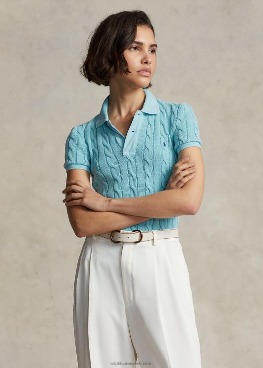 Ralph Lauren naised slim fit kaabliga kootud polosärk PR0V3022 türkiissinine nova