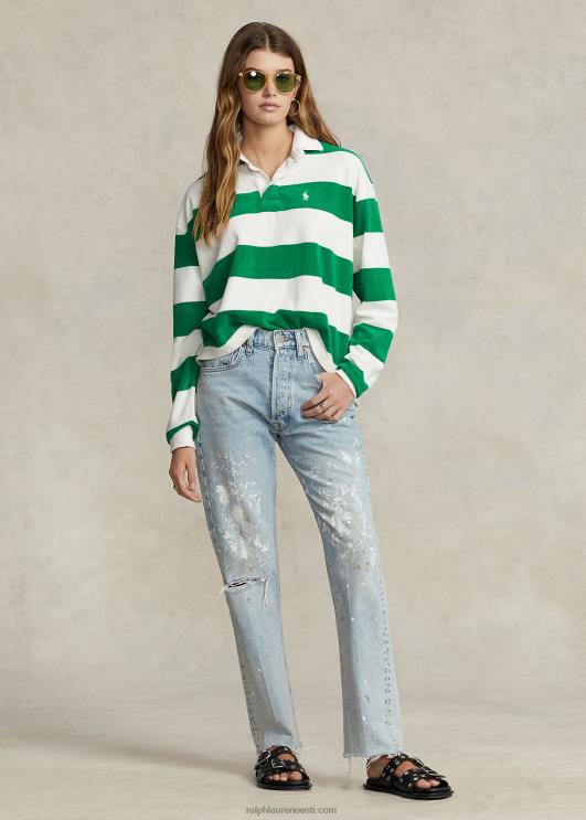 Ralph Lauren naised triibuline kärbitud trikoo ragbi särk PR0V2935 piljard/tekipesu valge