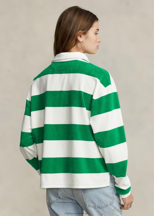 Ralph Lauren naised triibuline kärbitud trikoo ragbi särk PR0V2935 piljard/tekipesu valge
