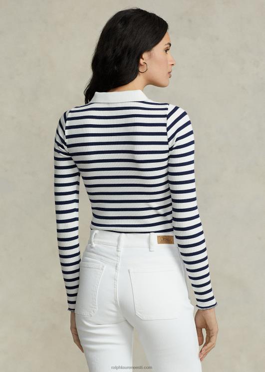 Ralph Lauren naised triibuline soonik pikkade varrukatega polosärk PR0V3074 rafineeritud mere-/valge