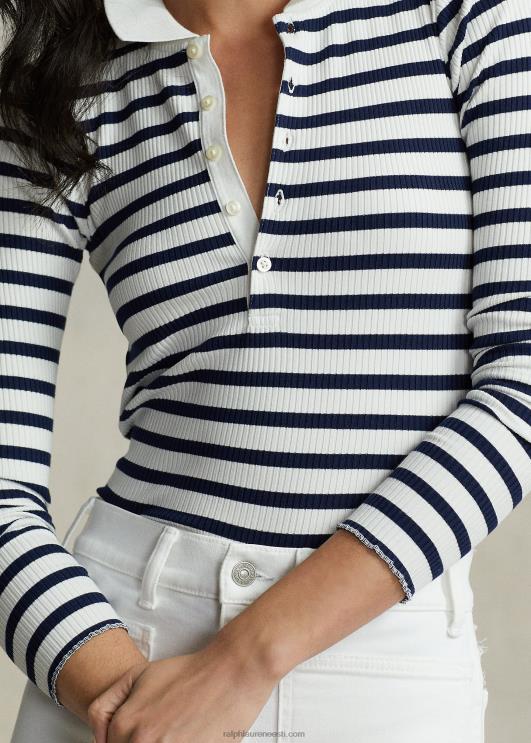 Ralph Lauren naised triibuline soonik pikkade varrukatega polosärk PR0V3074 rafineeritud mere-/valge