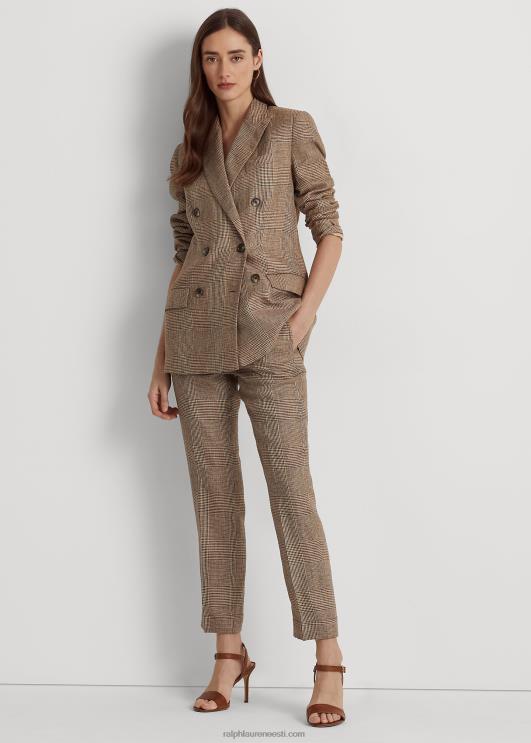 Ralph Lauren naised glen ruuduline linane pahkluu püksid PR0V4040 pruun/kreem multi