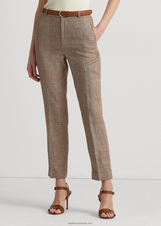 Ralph Lauren naised glen ruuduline linane pahkluu püksid PR0V4372 pruun/kreem multi