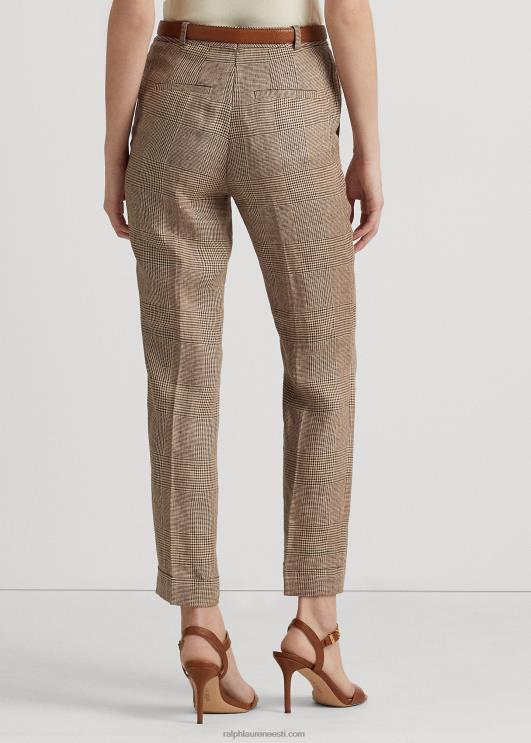 Ralph Lauren naised glen ruuduline linane pahkluu püksid PR0V4372 pruun/kreem multi