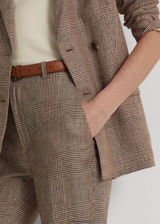Ralph Lauren naised glen ruuduline linane pahkluu püksid PR0V4372 pruun/kreem multi