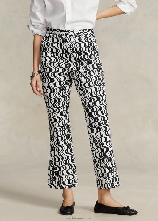 Ralph Lauren naised graafilise motiiviga satiinist kick-flare püksid PR0V2977 must/valge keeris