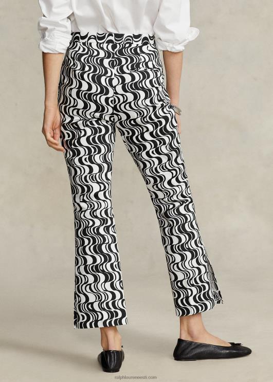 Ralph Lauren naised graafilise motiiviga satiinist kick-flare püksid PR0V2977 must/valge keeris