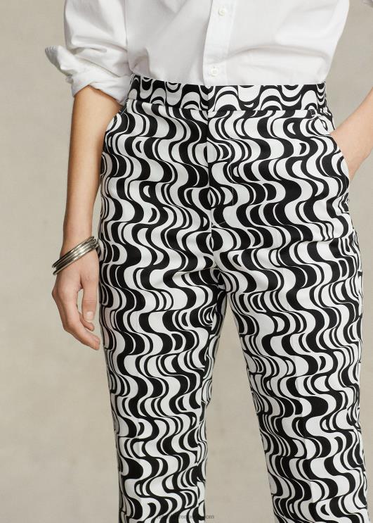 Ralph Lauren naised graafilise motiiviga satiinist kick-flare püksid PR0V2977 must/valge keeris