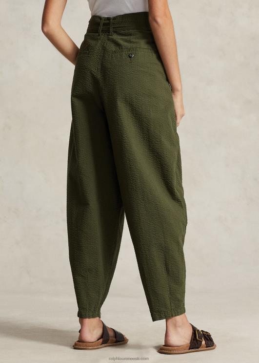 Ralph Lauren naised ülisuured puuvillased seersucker püksid PR0V9192 oliiv