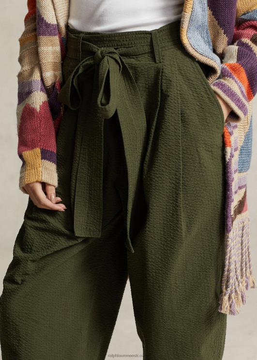 Ralph Lauren naised ülisuured puuvillased seersucker püksid PR0V9192 oliiv