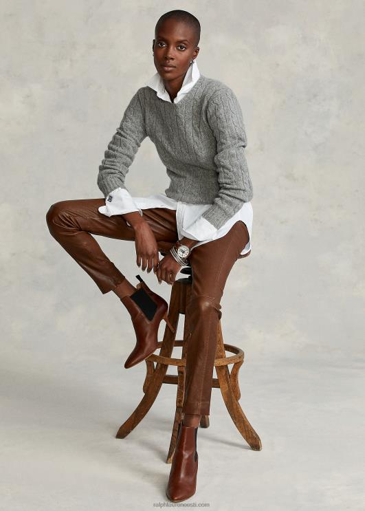 Ralph Lauren naised nahast kitsad püksid PR0V3344 metsapruun