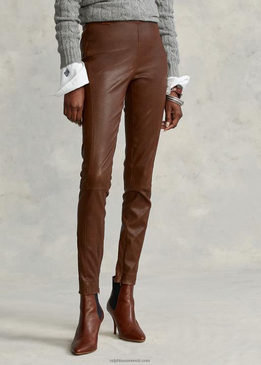 Ralph Lauren naised nahast kitsad püksid PR0V3344 metsapruun