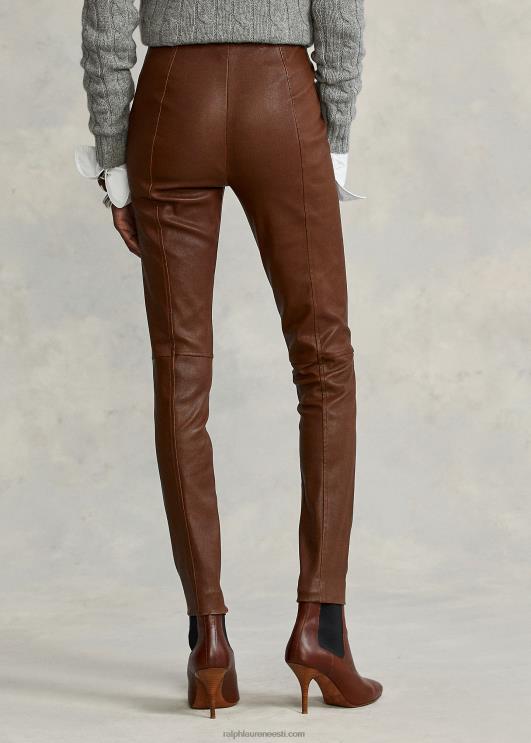 Ralph Lauren naised nahast kitsad püksid PR0V3344 metsapruun