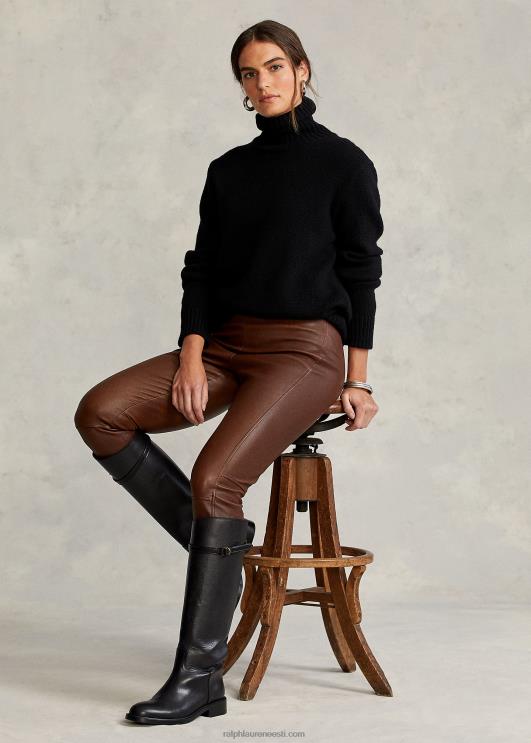 Ralph Lauren naised nahast kitsad püksid PR0V3344 metsapruun