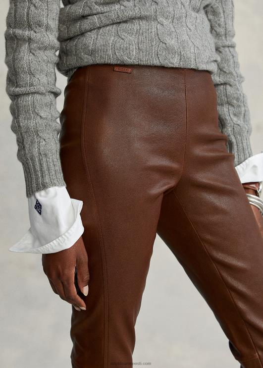 Ralph Lauren naised nahast kitsad püksid PR0V3344 metsapruun