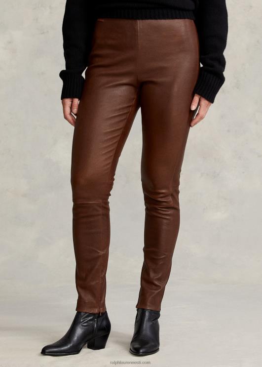 Ralph Lauren naised nahast kitsad püksid PR0V3344 metsapruun