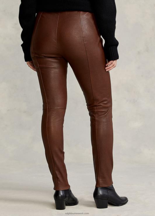 Ralph Lauren naised nahast kitsad püksid PR0V3344 metsapruun