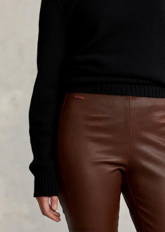 Ralph Lauren naised nahast kitsad püksid PR0V3344 metsapruun