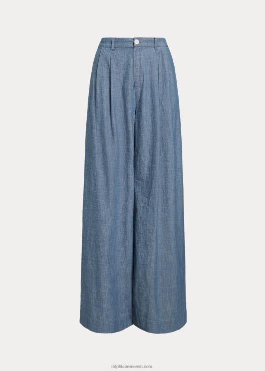 Ralph Lauren naised plisseeritud chambray laia säärega püksid PR0V4825 berüllsinine pesu