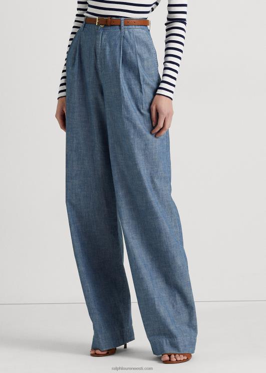 Ralph Lauren naised plisseeritud chambray laia säärega püksid PR0V4825 berüllsinine pesu