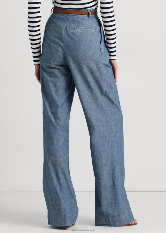Ralph Lauren naised plisseeritud chambray laia säärega püksid PR0V4825 berüllsinine pesu