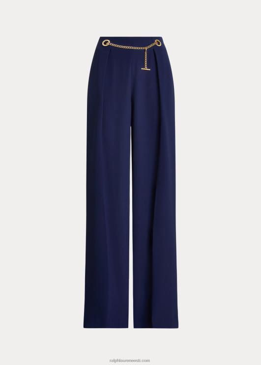 Ralph Lauren naised plisseeritud georgette vööga laia säärega püksid PR0V4087 rafineeritud merevägi