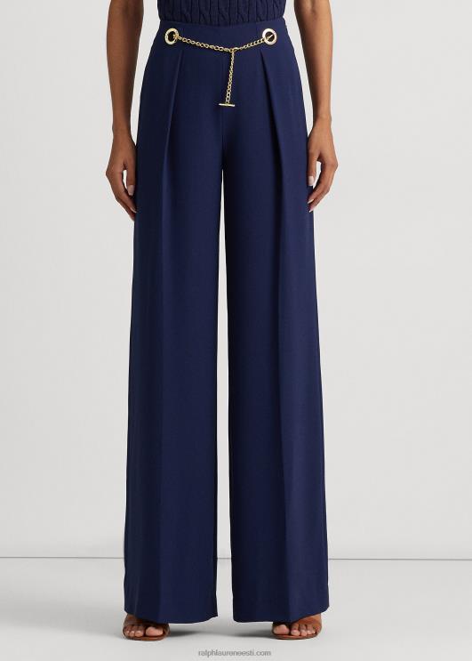 Ralph Lauren naised plisseeritud georgette vööga laia säärega püksid PR0V4087 rafineeritud merevägi